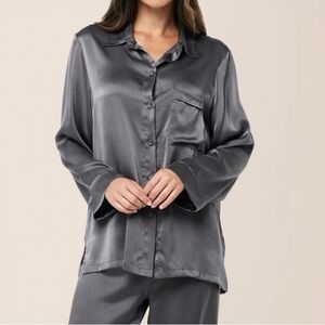 Papinelle Luxurious Charcoal 100% Washable Silk Pajama Top